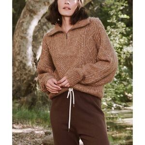 NWOT THE GREAT. Brown Knit The Cable Henley Pullover Sweater